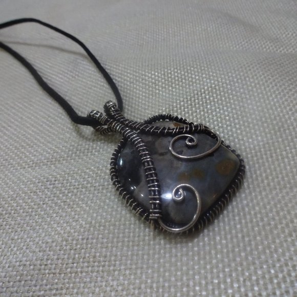 Gorgeous "PICASSO JASPER" Handmade Sterling Wire-Wrapped Pendant/Necklace #948A - Picture 1 of 3
